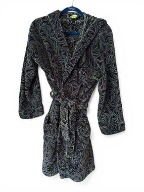 VERA BRADLEY Fleece Green Kiev Swirls Hooded Robe Size Small/Medium
